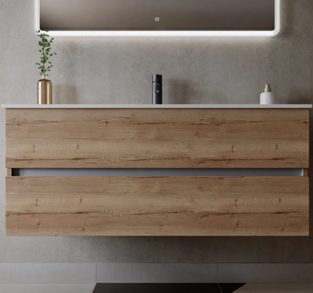 Тумба подвесная SANCOS Urban 1190х450х550, c двумя ящиками оснащенными доводчиками, дуб галифакс натуральный , арт. UR120-1EG