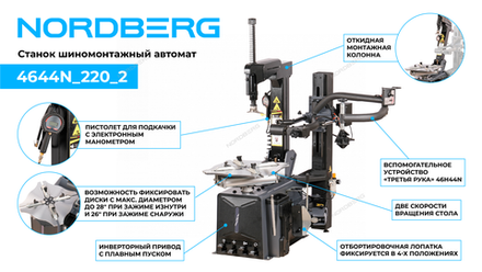 Цена на NORDBERG (4644N 220 2) Станок шиномонтажный автомат, двускоростной, 220 В, серый + "Третья рука" 46H44N