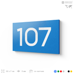 Номер на дверь квартиры 107, табличка на дверь для офиса, кабинета, аудитории, склада, голубой 120х70 мм, Айдентика Технолоджи
