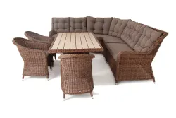 "Бергамо" обеденная группа угловая из искусственного ротанга, цвет коричневый