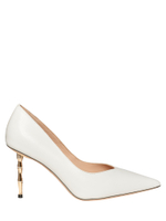 Женские туфли кожаные белые на бамбуковом каблуке