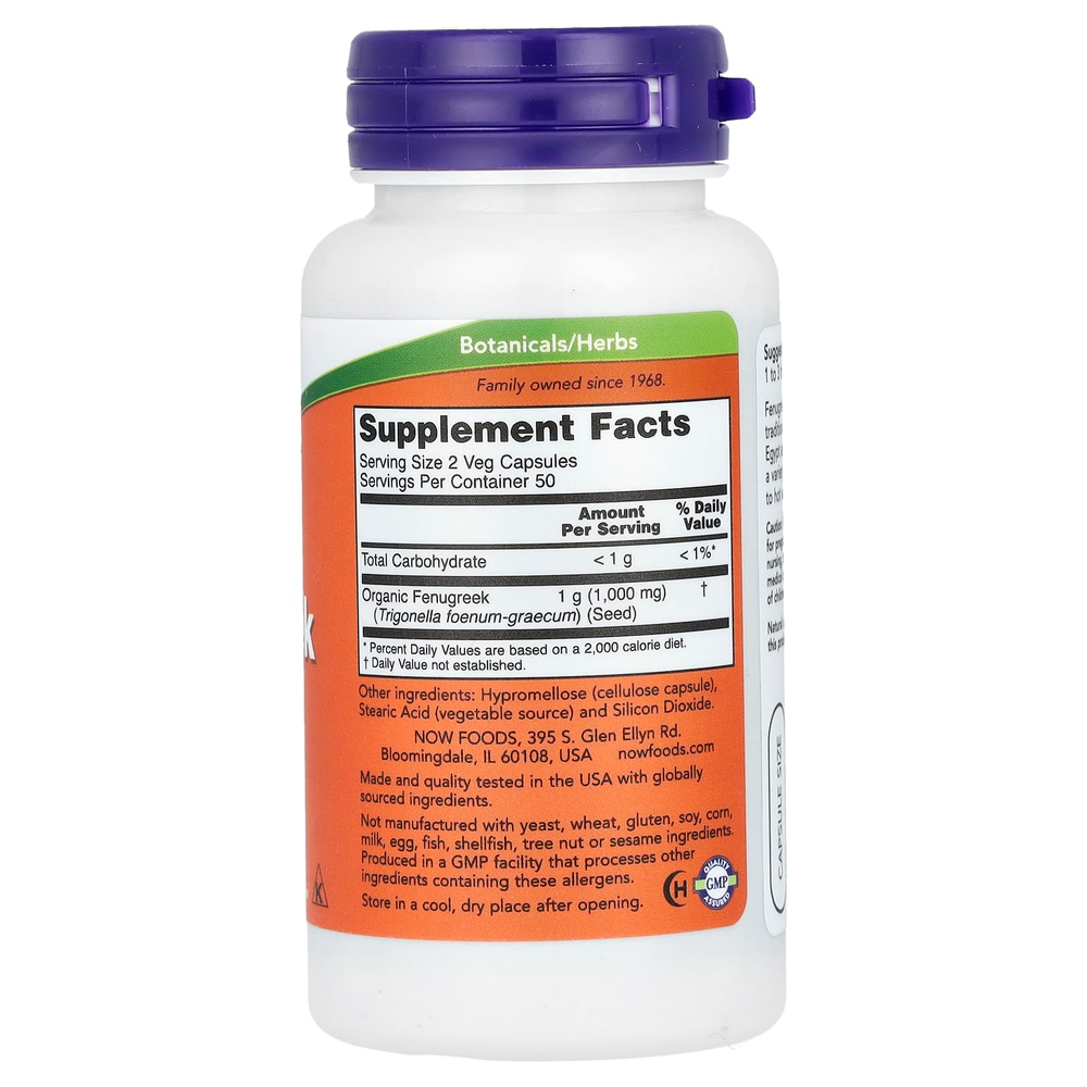 NOW Foods, пажитник, 500 мг, 100 растительных капсул