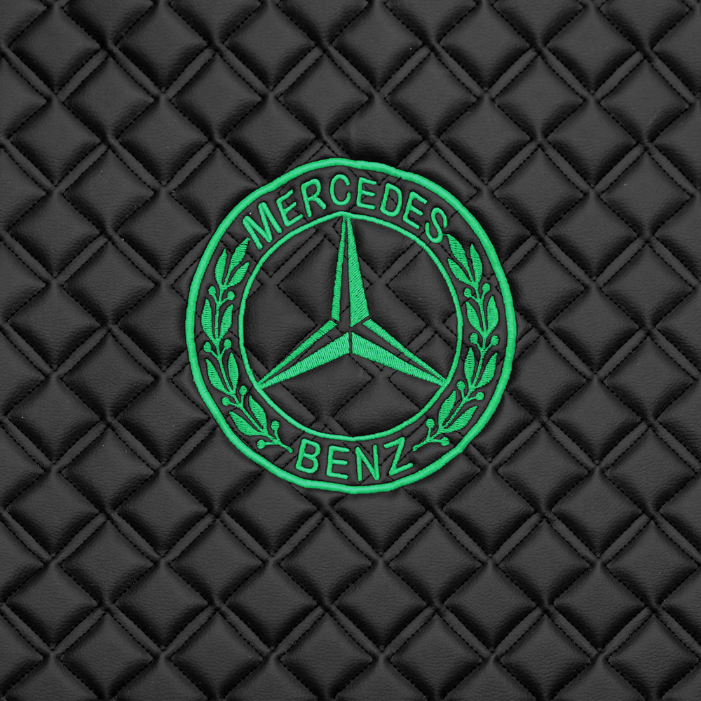 Ковры MERCEDES Actros MP3 (автомат) с шахтой (экокожа, черный, черный кант, зеленая вышивка)