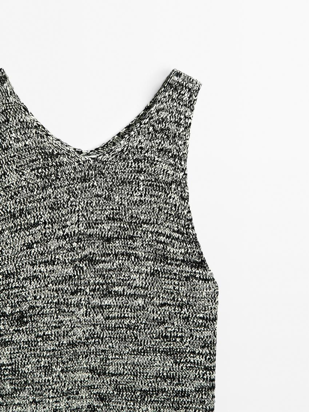 Massimo Dutti Длинное трикотажное платье с фактурным узором-Limited Edition, бело-черное