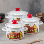 Набор эмалированной посуды 6 пр, кастрюли 2,3,4 л, Керчь, Деревенский-1