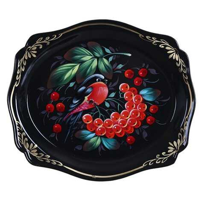 Жостовский поднос декоративный, размер 20х17 см (A3), металлический