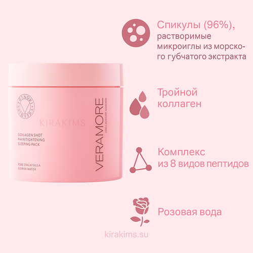 VERAMORE Collagen Shot Pore Tightening Sleeping Pack Пептидная ночная маска со спикулами и тройным коллагеном