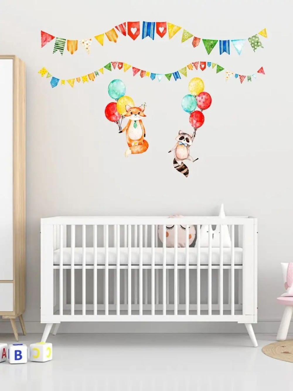 Интерьерные виниловые наклейки большие воздушные шары на стены в детскую, дома, облака, пейзаж