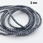 Гематит Шар граненый бусины (имитация), цвет черный, диаметр 2 мм, цена за нить 39 см