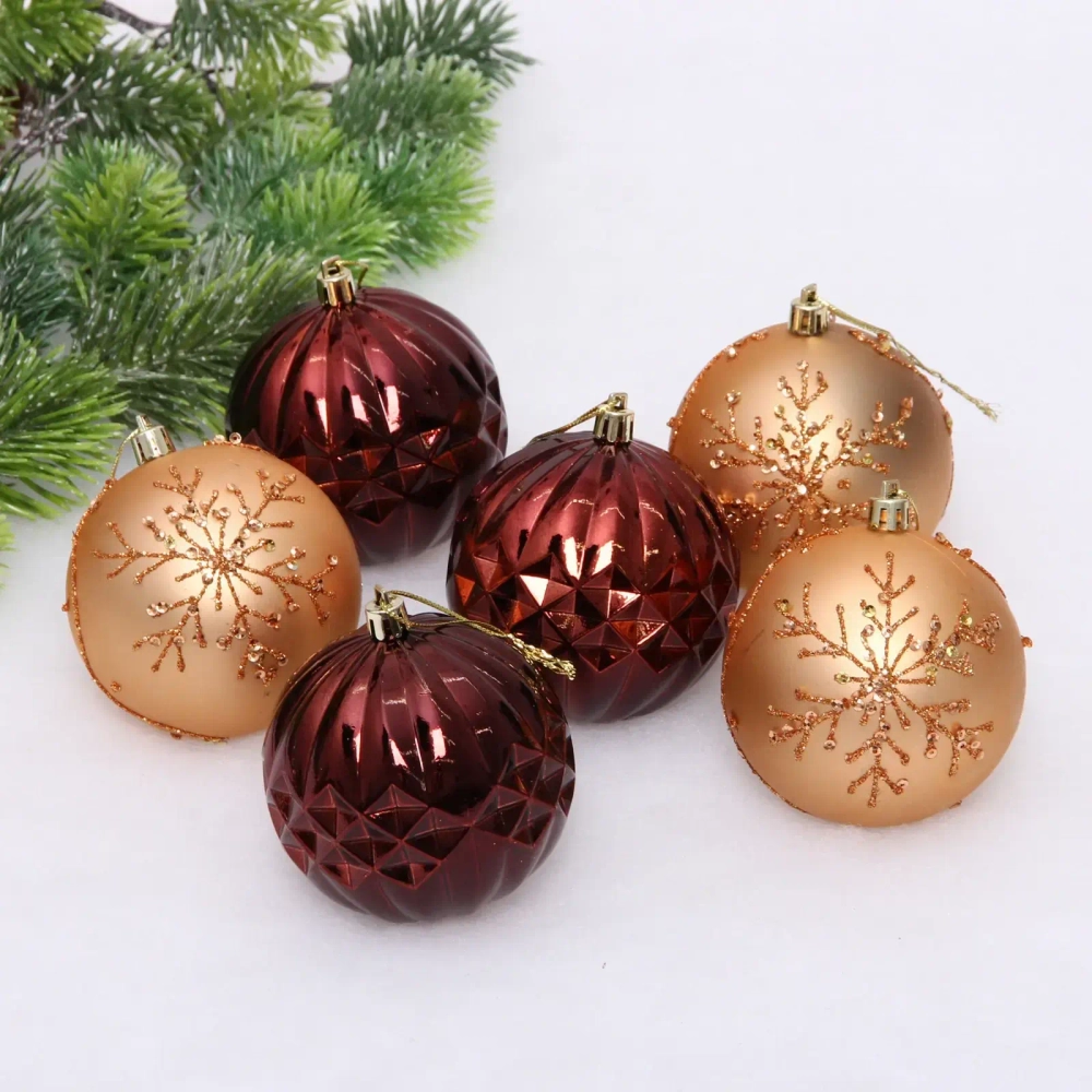 Новогодние шары «Волшебный бал» 8 см (набор 6 шт), Шоколад/Шампань