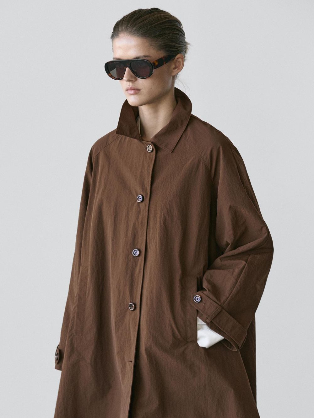 Massimo Dutti Тренч оверсайз, коричневый