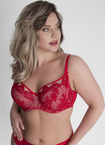 Красный бюстгальтер с мягкой чашкой из кружева с «ресничками» (Размер: 65J) (Цвет: красный)