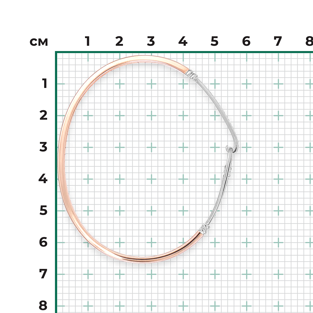 Браслет жесткий из комбинированного золота с фианитами