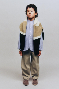 ZARA РУБАШКА С ВОРОТНИКОМ-СТОЙКОЙ, ВЫЦВЕТШИЙ СИНИЙ