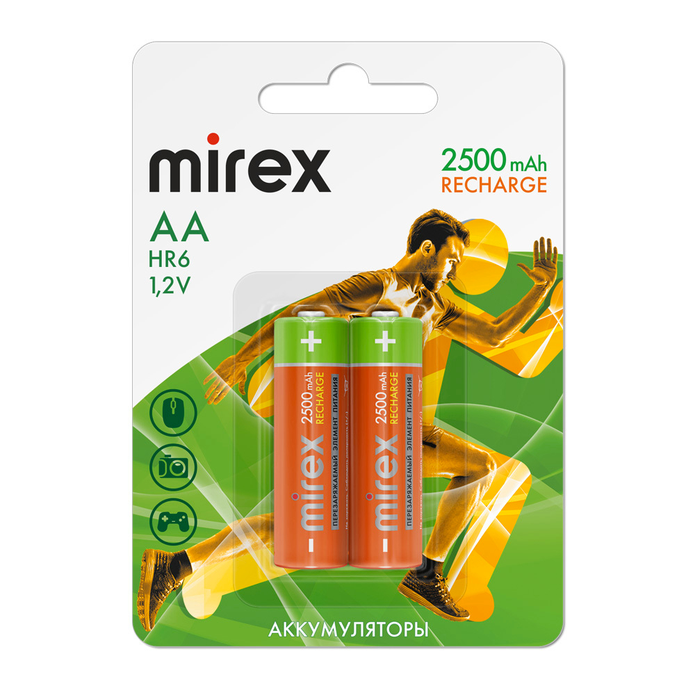 Аккумулятор AA (HR6) 2500 мАч Mirex Ni-Mh (Цена за упаковку 2 штуки)