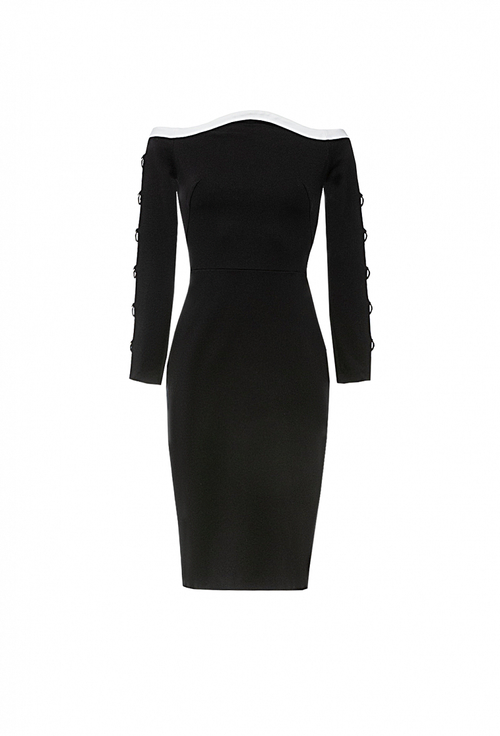 Трикотажное платье-футляр черное 01-02-23 SS