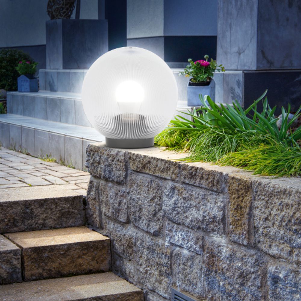 Садово-парковый светильник ЭРА НТУ 02-60-202 шар прозрачный призма на опору / кронштейн IP44 Е27 max60Вт d200mm