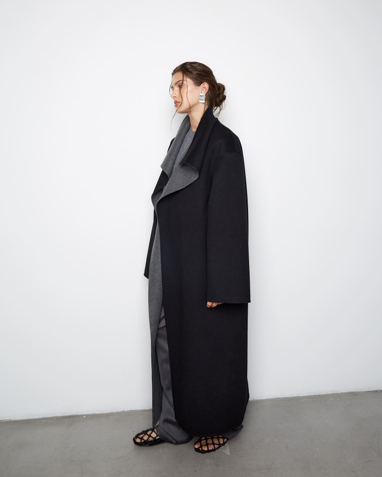 Пальто двухстороннее из шерсти Берберри серый/черный