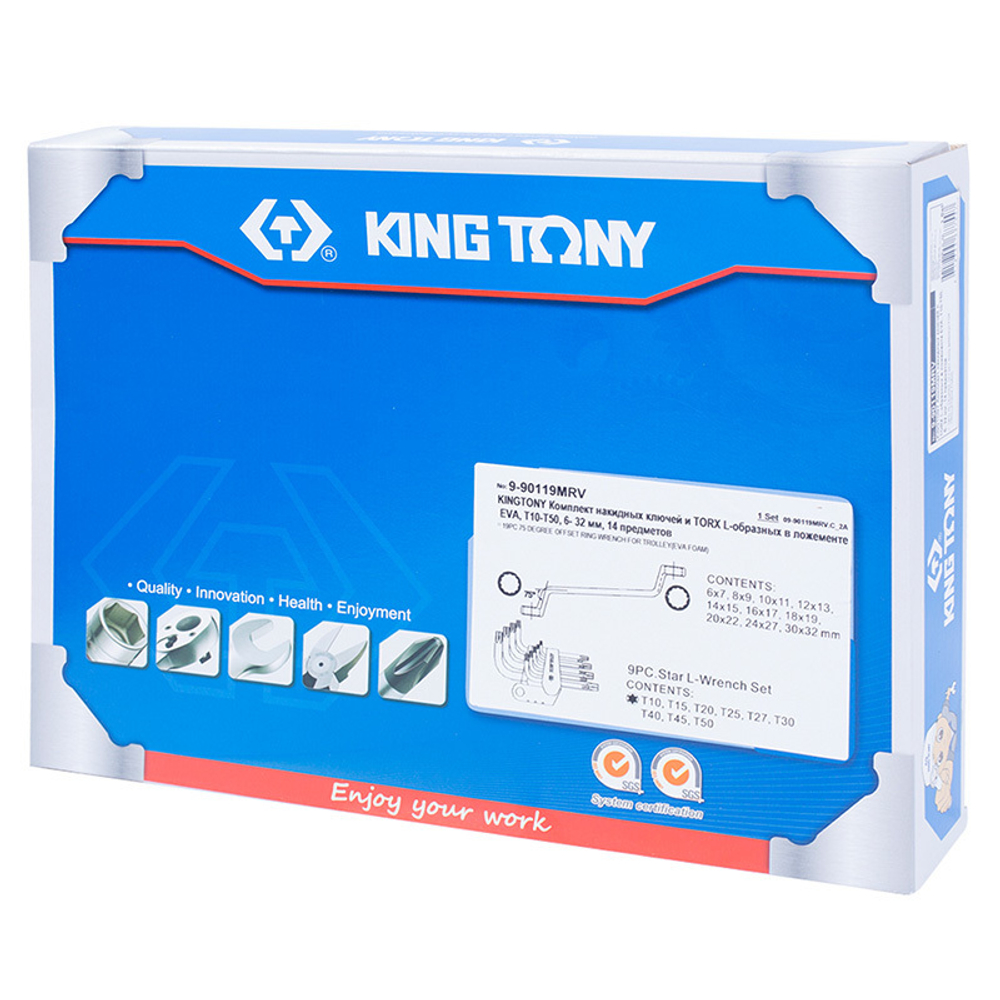 Набор накидных ключей и TORX Г-образных, ложемент, 19 предметов KING TONY 9-90119MRV