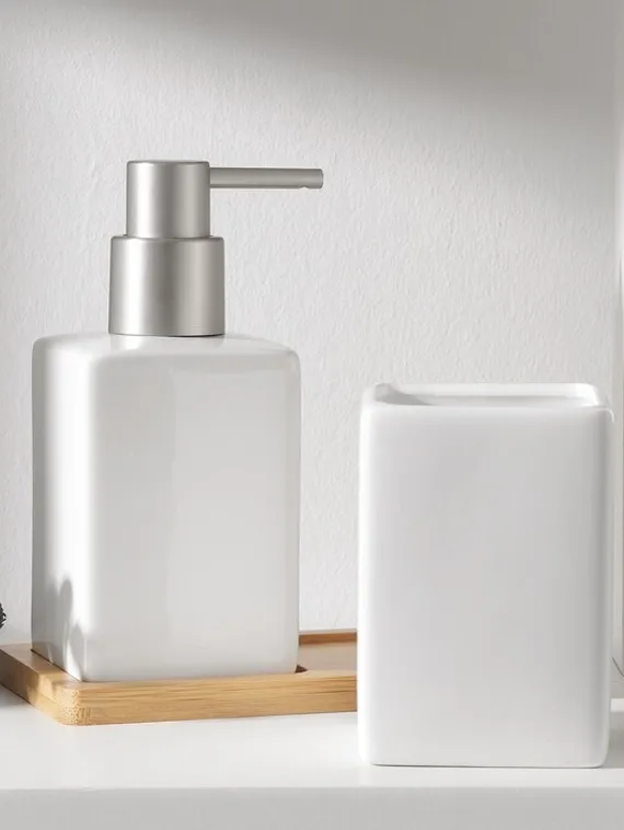 Набор аксессуаров для ванной комнаты SAVANNA Square, 3 предмета (дозатор для мыла, стакан, подставка), цвет белый