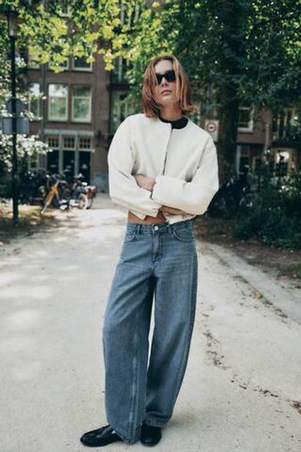 ZARA БОМБЕР ИЗ МЯГКОЙ ТКАНИ, ЭКРЮ
