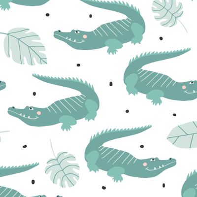 Зеленые крокодилы и тропические листья