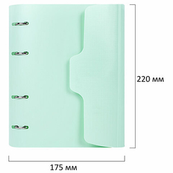 Тетрадь на кольцах А5 175х220мм, 120л, пластик, на липучке с разделителями, BRAUBERG, Мятный,404638