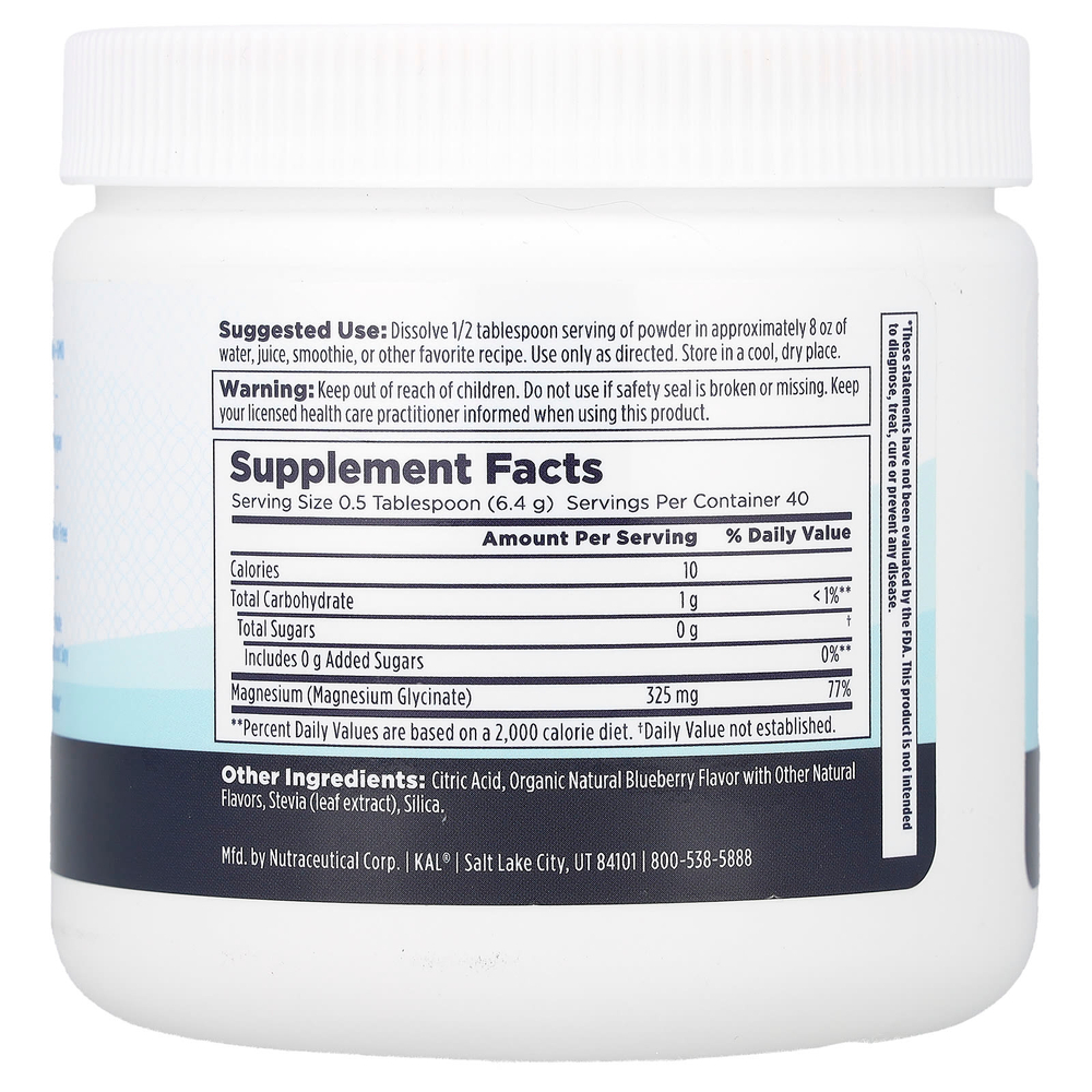 KAL, Успокаивающий магний в порошке, голубика, 256 г (9 унций)