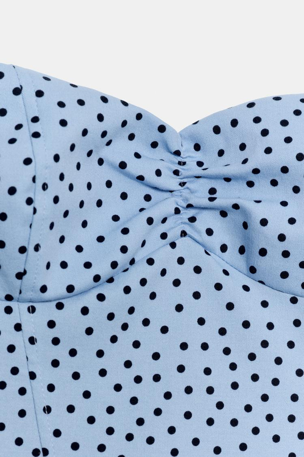 ZARA ТОП С ГОРЛОВИНОЙ ХАЛТЕР И КРУГЛЫМ ВЫРЕЗОМ В ГОРОШЕК, ВЫЦВЕТШИЙ СИНИЙ