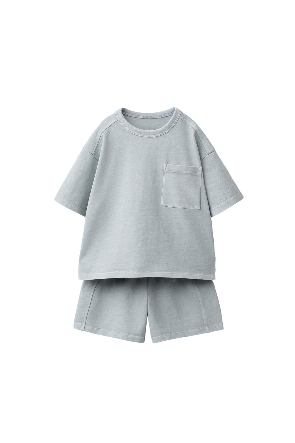 ZARA КОМПЛЕКТ ИЗ ФУТБОЛКИ И БЕРМУД, ГОЛУБОЙ