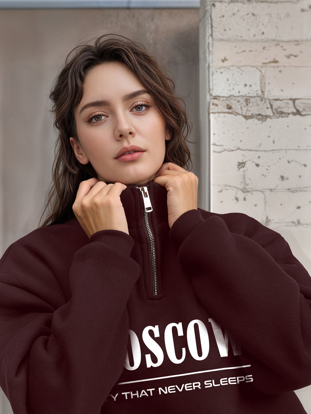 Толстовка женская с зип-воротником "Moscow" бордо