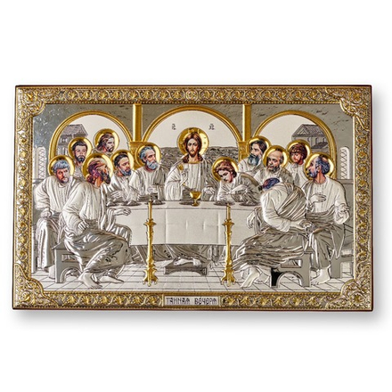 Тайная Вечеря, икона прямоугольная без рамки, лик открытый, красное дерево, эмаль 215х340