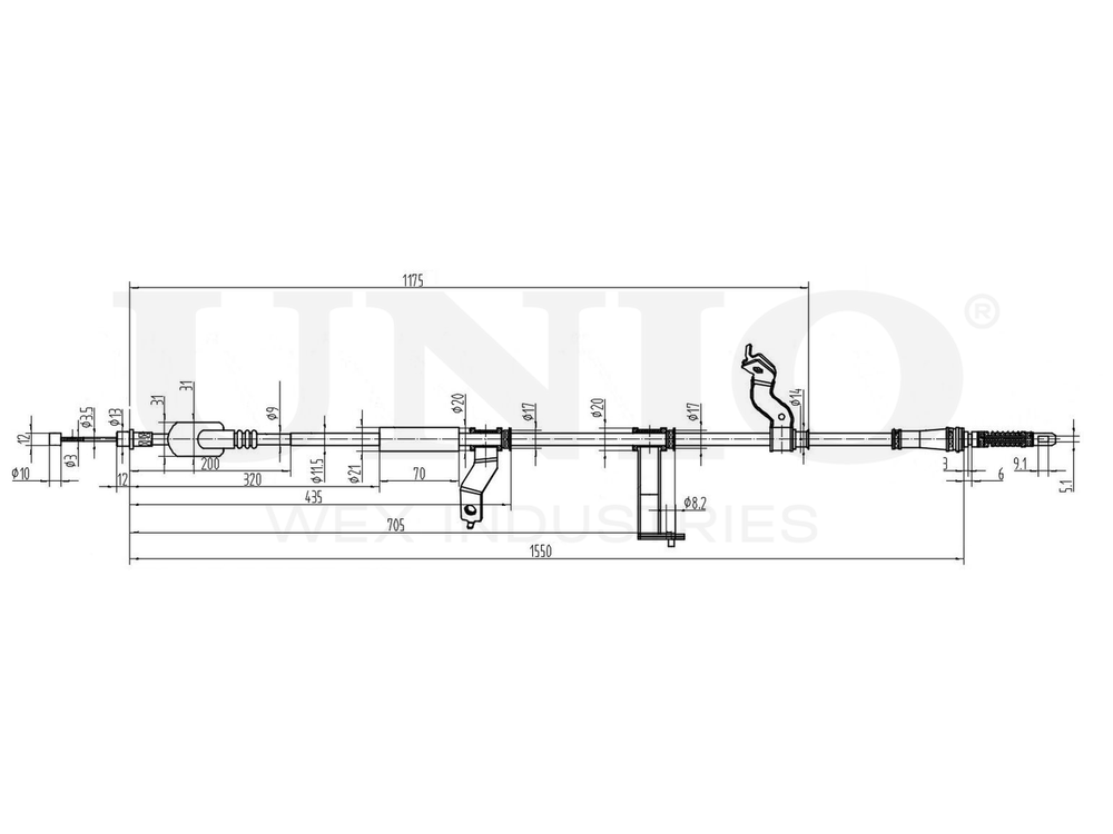 Трос стояночного тормоза задний левый UNIO CAB-60024