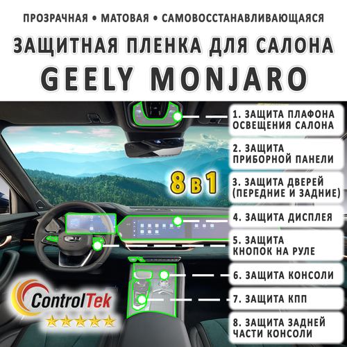 Geely Monjaro (2023) - комплект защитных матовых пленок 8 в 1. Пленка защитная ControlTek HYBRID со слоем TOP COAT. Толщина: 6 mil. (175 мкм.)