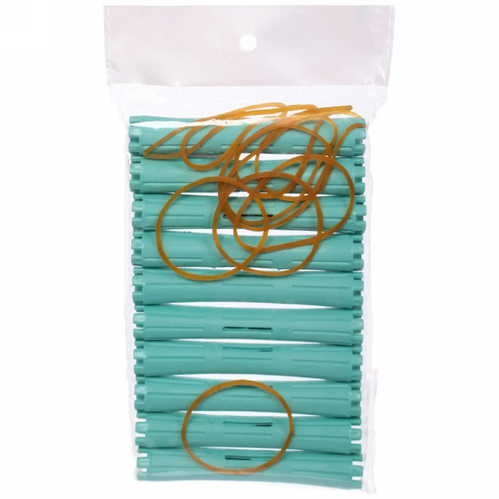 Бигуди пластмассовые-коклюшки 10шт d-1.4см «KUDRI», цвет мятный, (прозрачный пакет с подвесом)