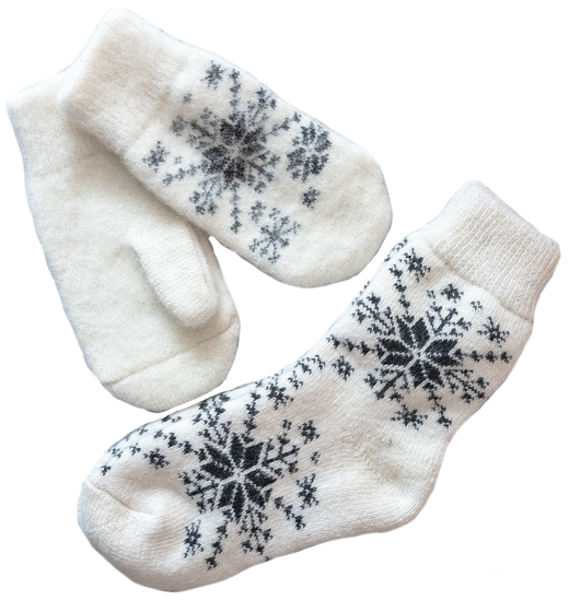 Комплект носочки и варежки "Снежинки"