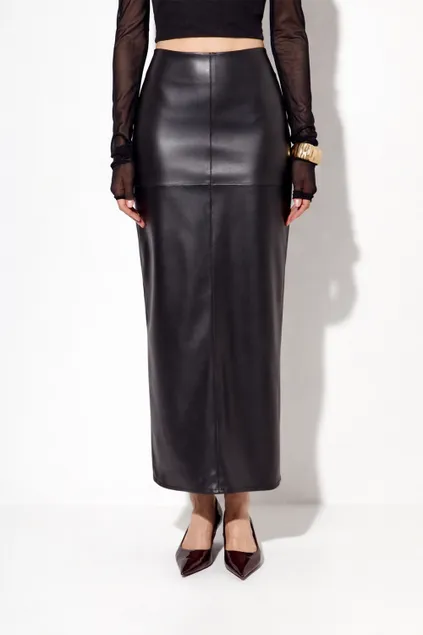 Юбка карандаш из экокожи черного цвета