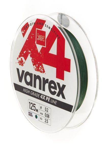 Леска плетёная Lucky John Vanrex х4 BRAID Moss Green 125 м, 0,08 мм