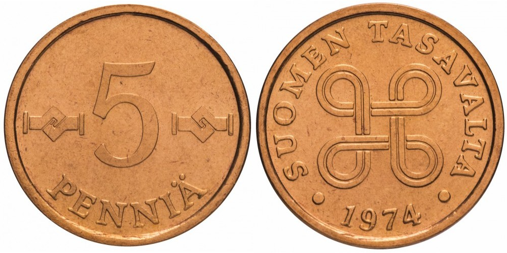 Финляндия 5 пенни, 1963-1977 Крест Святого Ханнеса XF