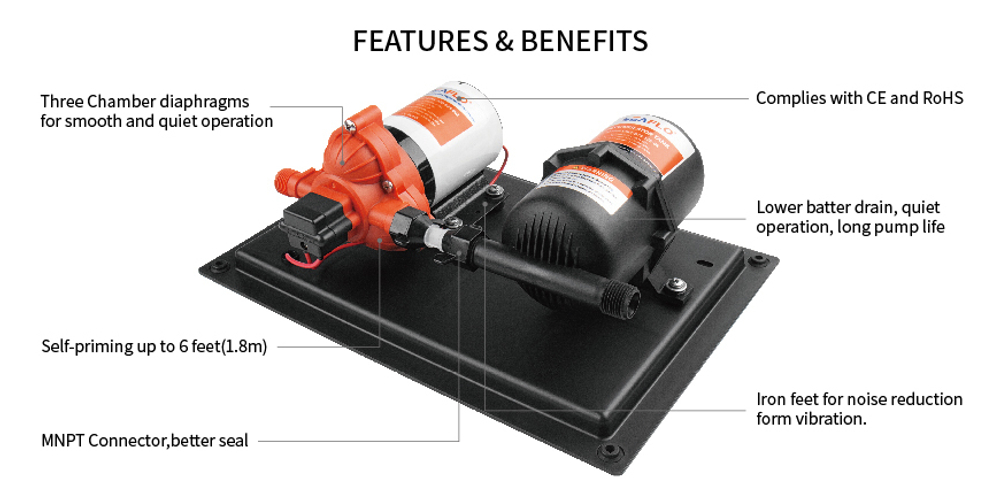 Комплект для умывальника SeaFlo с гидроаккумулятором 1 литр, 11,3 л/мин, 35PSI SFWSK1-030-045-002