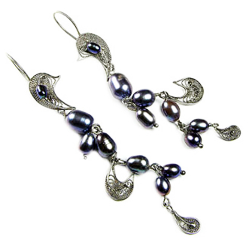 Серьги "Гаяне" жемчуг, скань асс.