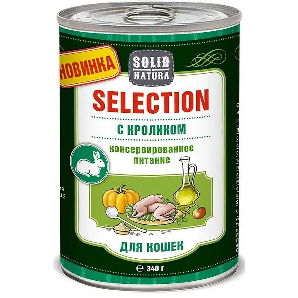 Solid Natura Selection с кроликом влажный корм для кошек жестяная банка 0,34 кг