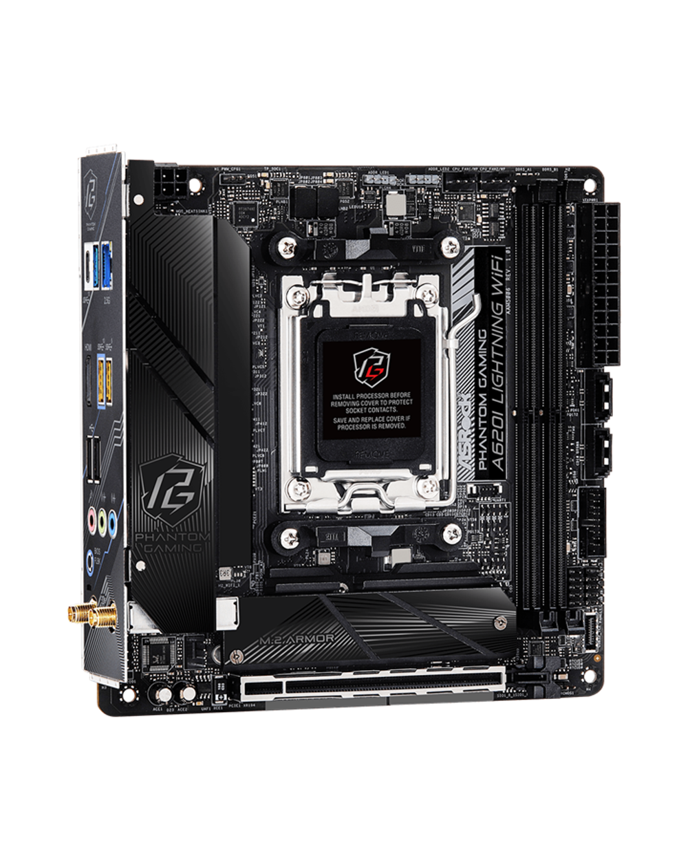 Материнская плата ASROCK A620I LIGHTNING WIFI, AM5, A620, 2*DDR5, HDMI, 2xSATA3 6.0, M.2 Socket, RAID, USB 3.2, USB 2.0, Type-C, mITX