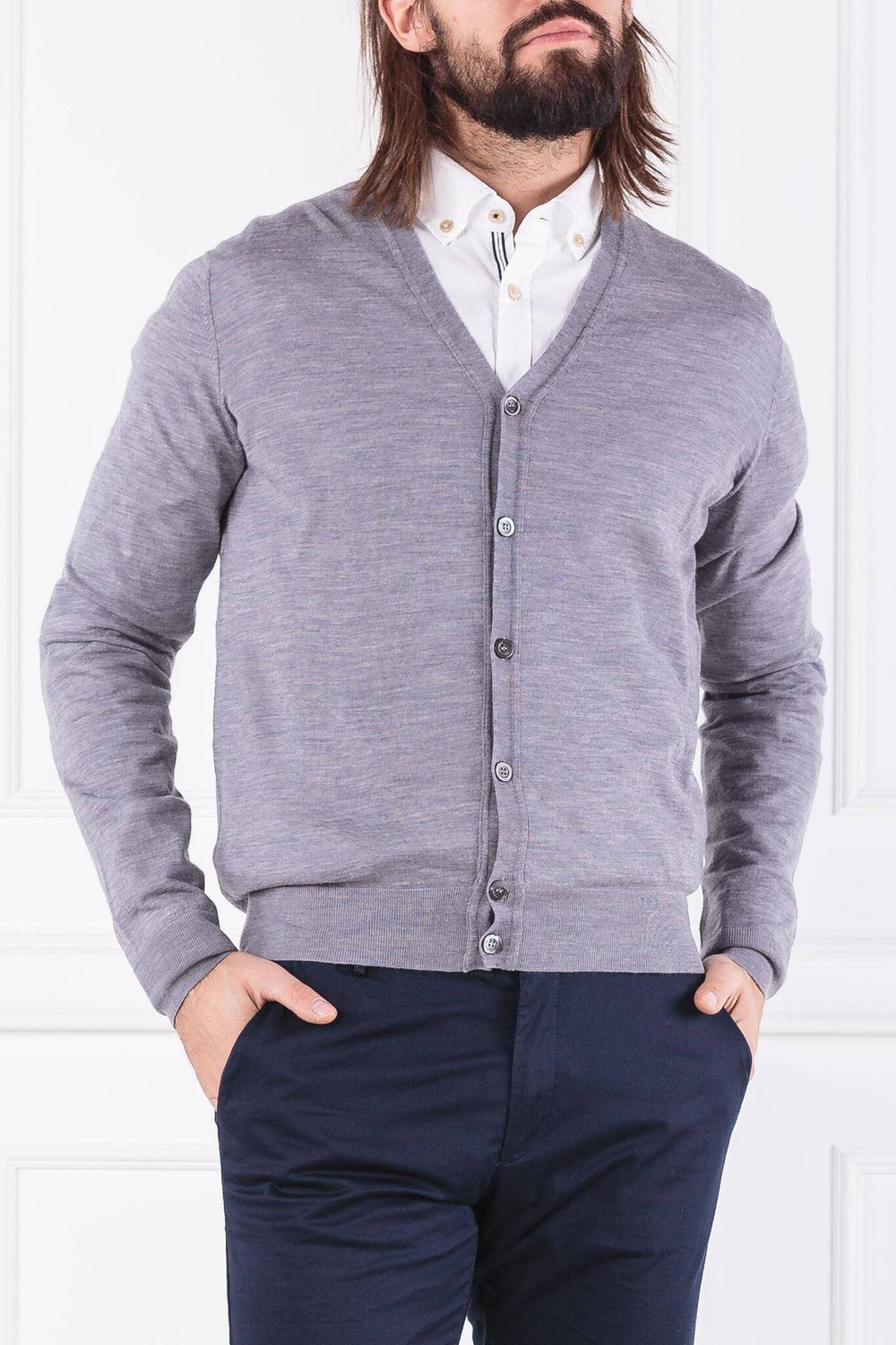 Хлопковый кардиган ff gg merino cardi Hackett London - серый(HM702068)