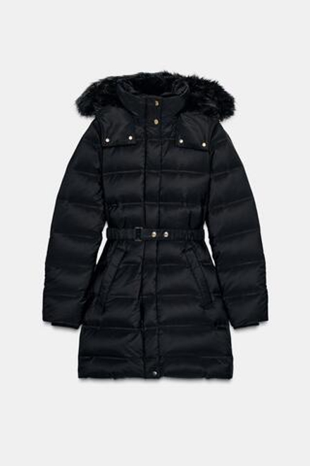 ZARA ПУХОВИК С КАПЮШОНОМ WATER REPELLENT WINDPROOF, ЧЕРНЫЙ