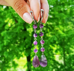 Длинные серьги капли с аметистом