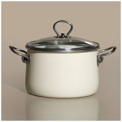 КАСТРЮЛЯ ЭМАЛИР. СО СТЕКЛ. КРЫШКОЙ С ЭФФЕКТОМ МЕТАЛЛИК СЕРИЯ "DELUXE" ЦВ:МОЛОЧНЫЙ 5,2 Л. 22Х15 СМ