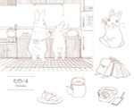 Rabbits and Nostalgic Japanese Scenery. Coloring Book