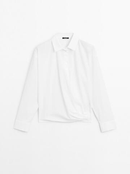 Massimo Dutti Рубашка из 100% хлопка асимметричного кроя, кремовый
