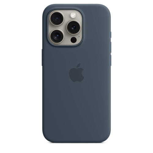 Силиконовый чехол для iPhone 15 Pro Max Штормовой синий (Storm Blue) MagSafe MT1P3